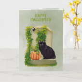 墓場の黒猫 ハロウィン カード (黄色い花)