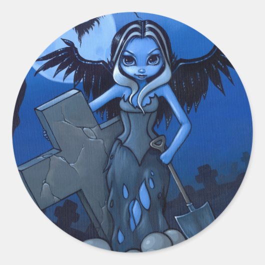 "墓掘り作業者"のステッカー ラウンドシール (正面)