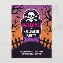 墓標のドクロ ハロウィンパーティー シーズンポストカード
