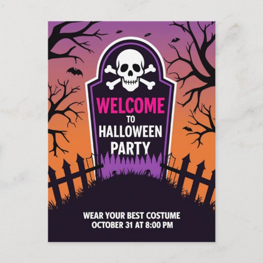 墓標のドクロ ハロウィンパーティー シーズンポストカード (正面)
