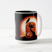 墓石に囲まれたダーピー・ハロウィーン猫 ツートーンマグカップ (正面右)