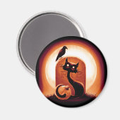 墓石に囲まれたダーピー・ハロウィーン猫 マグネット (正面/裏面)