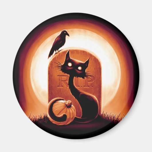 墓石に囲まれたダーピー・ハロウィーン猫 マグネット (正面)