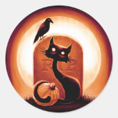 墓石に囲まれたダーピー・ハロウィーン猫 ラウンドシール (正面)