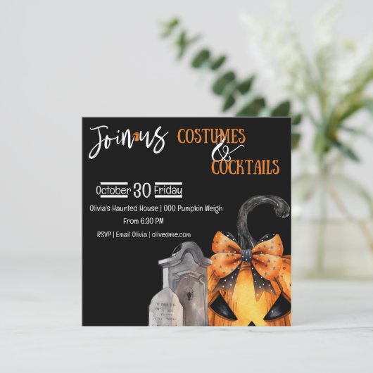 墓石不気味の背後に弓を隠したカボチャ 招待状 (スタンド正面)