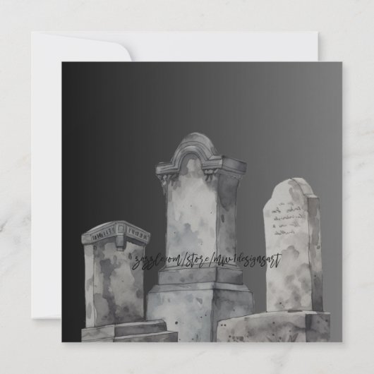 墓石不気味の背後に弓を隠したカボチャ 招待状 (裏面)