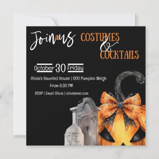 墓石不気味の背後に弓を隠したカボチャ 招待状 (正面)