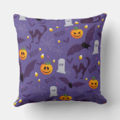 墓石付き紫色オレンジカボチャこうもり クッション (裏面)