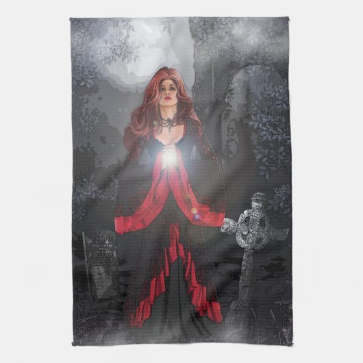 墓色魅力的な女性 キッチンタオル (縦)