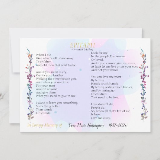 墓誌歌水彩記念平板 案内状 (正面)