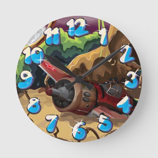 墜落した世界戦闘機 ラウンド壁時計 (正面)