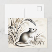 墨で描かれた干支の狡猾なネズミ シーズンポストカード (正面/裏面)
