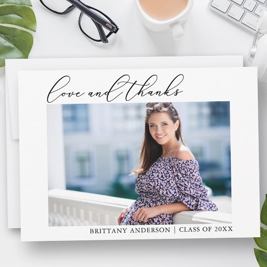 墨書愛と写真感謝していの卒業 サンキューカード