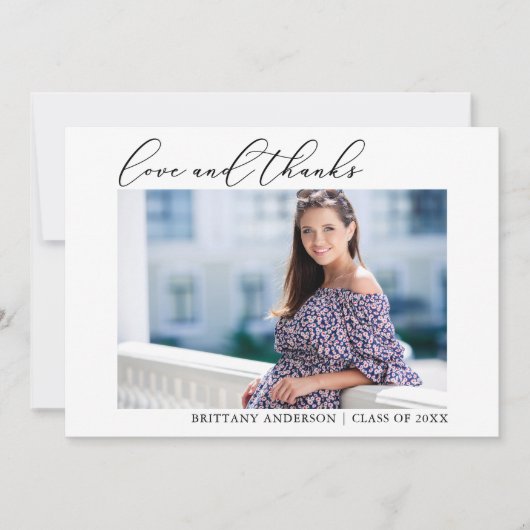 墨書愛と写真感謝していの卒業 サンキューカード (正面)