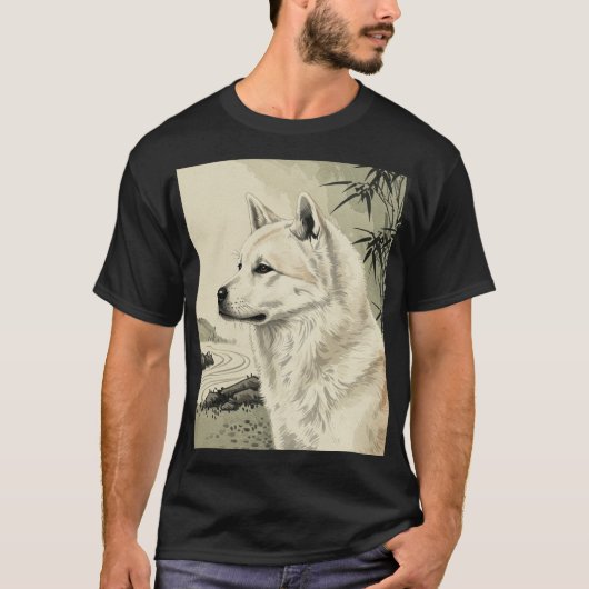 「墨犬_二」Japanese style ink painting T-shirt Tシャツ (正面)