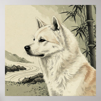 「墨犬」Japanese style ink painting ポスター