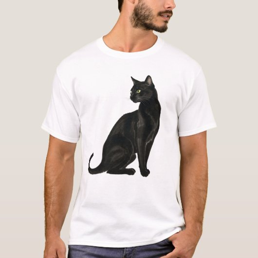 「墨猫」Japanese style ink painting T-shirt Tシャツ (正面)