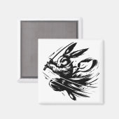 墨絵のサムライうさぎ ブラックインクの武士兎 マグネット (正面/裏面)