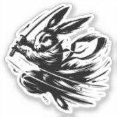 墨絵のサムライウサギ 黒い戦士ウサギ シール (正面)