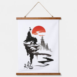 墨絵の墨絵を描いた 吊り下げ型タペストリー