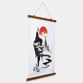 墨絵の墨絵を描いた 吊り下げ型タペストリー (傾斜あり)