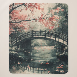 墨絵の桜の橋の風景 シェルパブランケット