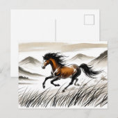 墨絵の牧場を駆ける馬 シーズンポストカード (正面/裏面)