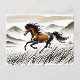 墨絵の牧場を駆ける馬 シーズンポストカード