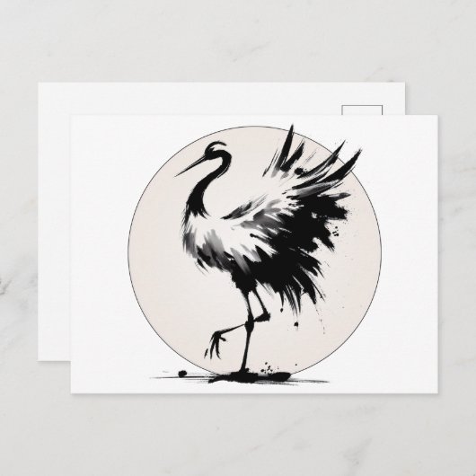 墨絵クレーンカード ポストカード (正面/裏面)