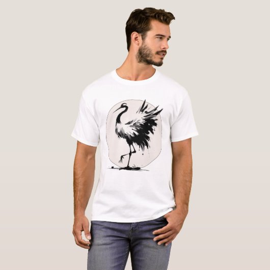 墨絵クレーンカード Tシャツ (正面フル)