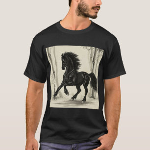 「墨馬」Japanese style ink painting T-shirt Tシャツ