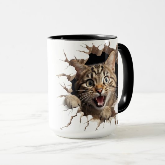 壁から見るかわいい猫 マグカップ (正面右)