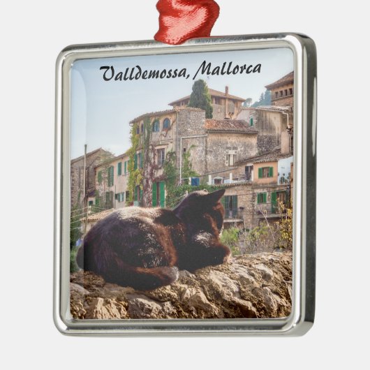 壁で日向ぼっこする猫 - マヨルカ島、ヴァルデモッサ メタルオーナメント (左)