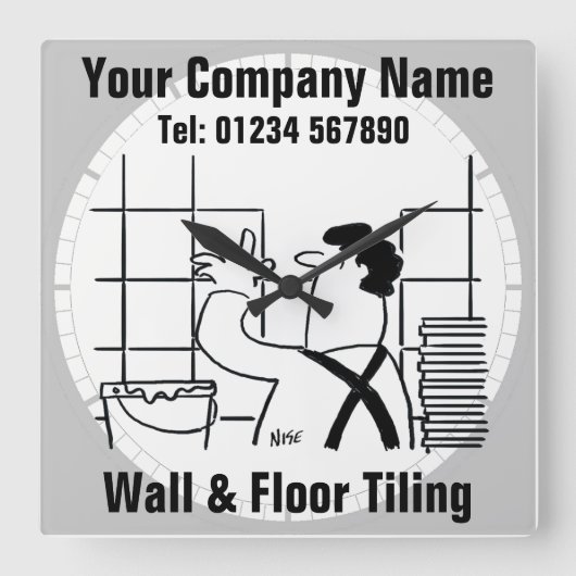 壁と床のタイルの漫画 スクエア壁時計 (正面)