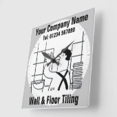 壁と床のタイルの漫画 スクエア壁時計 (傾斜)