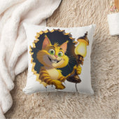 壁にお洒落ランプを通した漫画の猫 クッション (ブランケット)