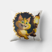 壁にお洒落ランプを通した漫画の猫 クッション (裏面)