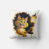 壁にお洒落ランプを通した漫画の猫 クッション (正面)