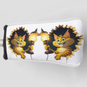 壁にお洒落ランプを通した漫画の猫 ゴルフヘッドカバー (正面)