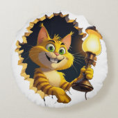 壁にお洒落ランプを通した漫画の猫 ラウンドクッション (裏面)