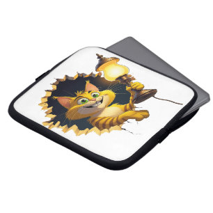 壁にお洒落ランプを通した漫画の猫 ラップトップスリーブ