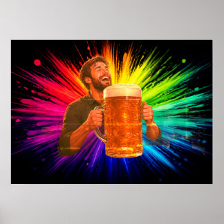 壁に大きなビールで大はしゃぎ ポスター