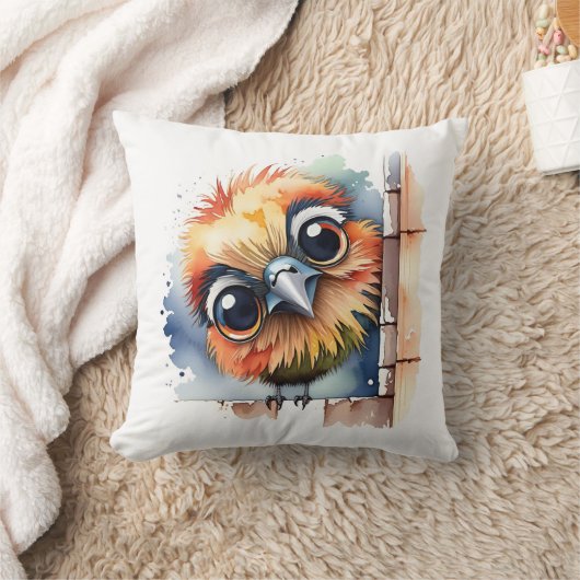 壁に座る水彩鳥 クッション (ブランケット)