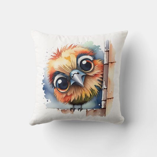 壁に座る水彩鳥 クッション (裏面)