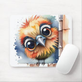 壁に座る水彩鳥 マウスパッド (マウス)