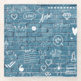 壁に描かれた美しいグラフィティアート緑の書道 ガラスコースター