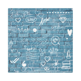 壁に描かれた美しいグラフィティアート緑の書道 メタルプリント