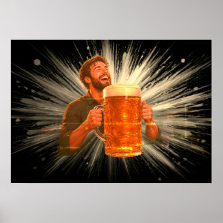 壁に飾った大きなビールで大盛り上がり中！ ポスター