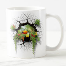 壁のカラフルポータルを通して見るトゥーカン