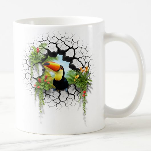 壁のカラフルポータルを通して見るトゥーカン コーヒーマグカップ